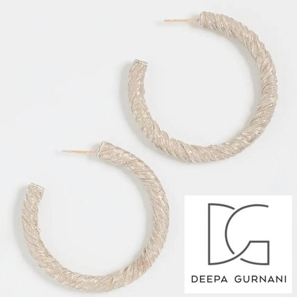Anthropologie Jewelry - Deepa Gurnani Earrings Ozari Glitter Wrap Textured Hoop Champagne Gold